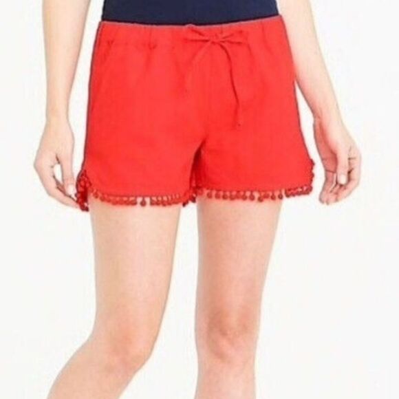 J. Crew Factory Red Pom Pom Pull On Linen Blend Shorts - Picture 1 of 8
